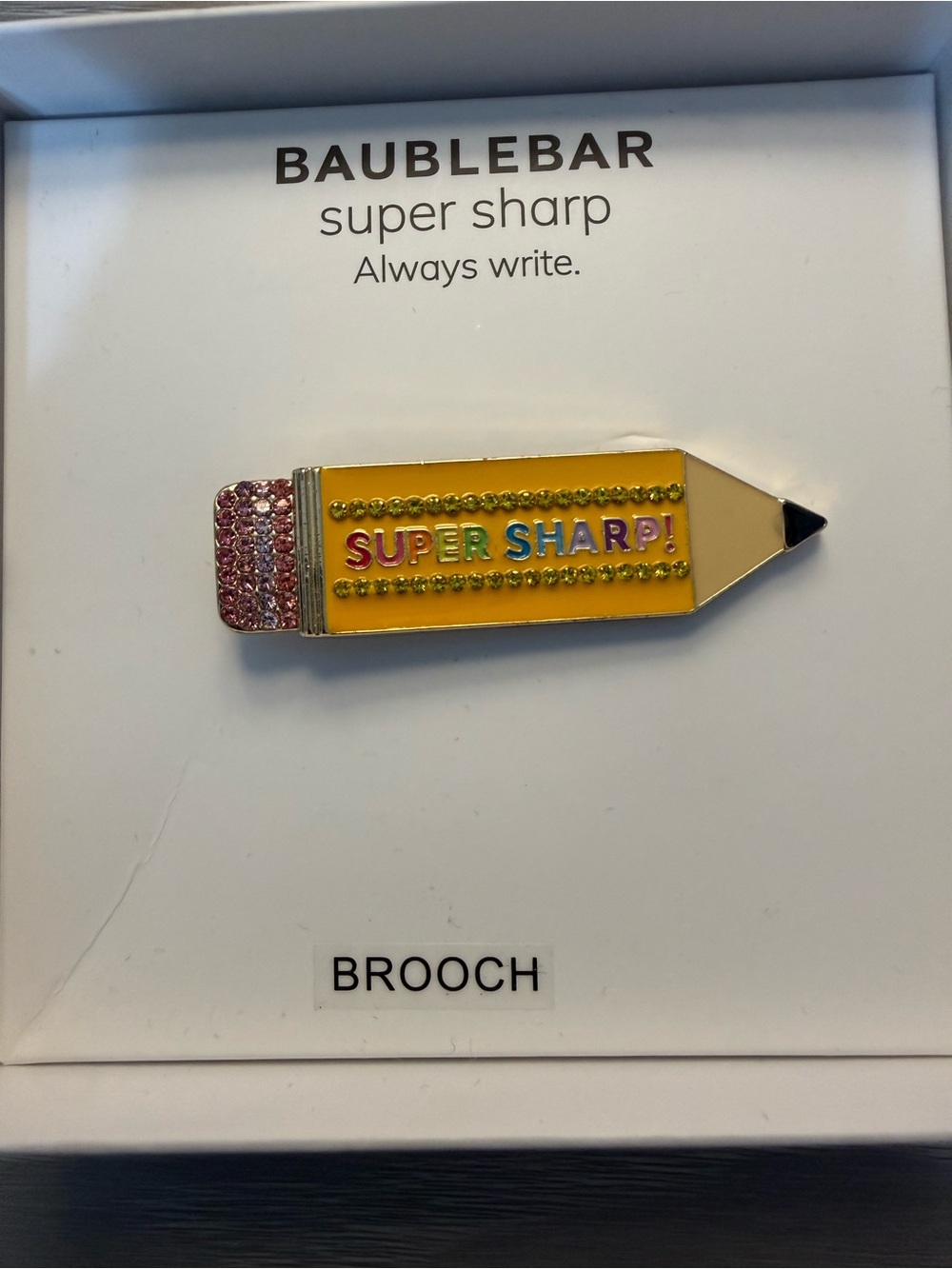 BaubleBar Yellow Pencil "Super Sharp" Enamel Brooch with Pink and Black Accents